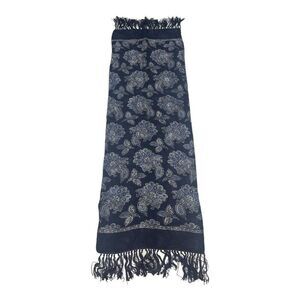 Large Blue Paisley Rayon Floral Print Scarf With Fringe Women’s Rectangle 12x36